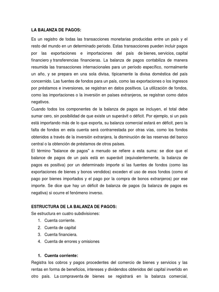 Estructura y Equilibrio de la Balanza de Pagos | PDF | Balance de pagos ...