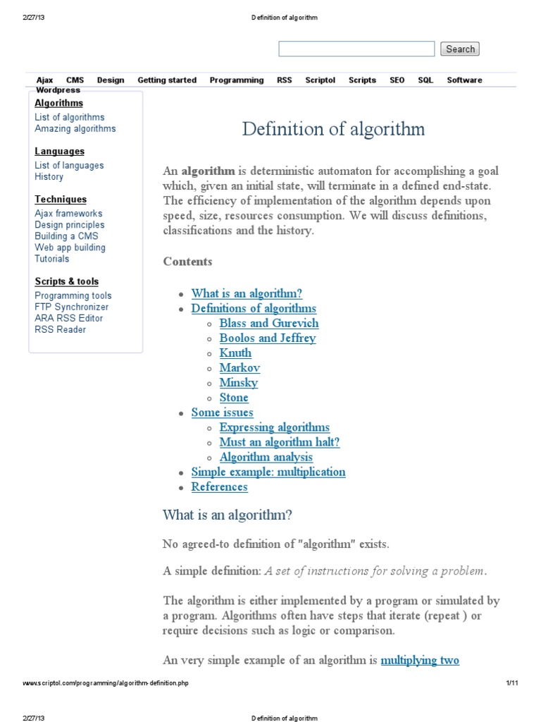 Definition of Algorithm | PDF