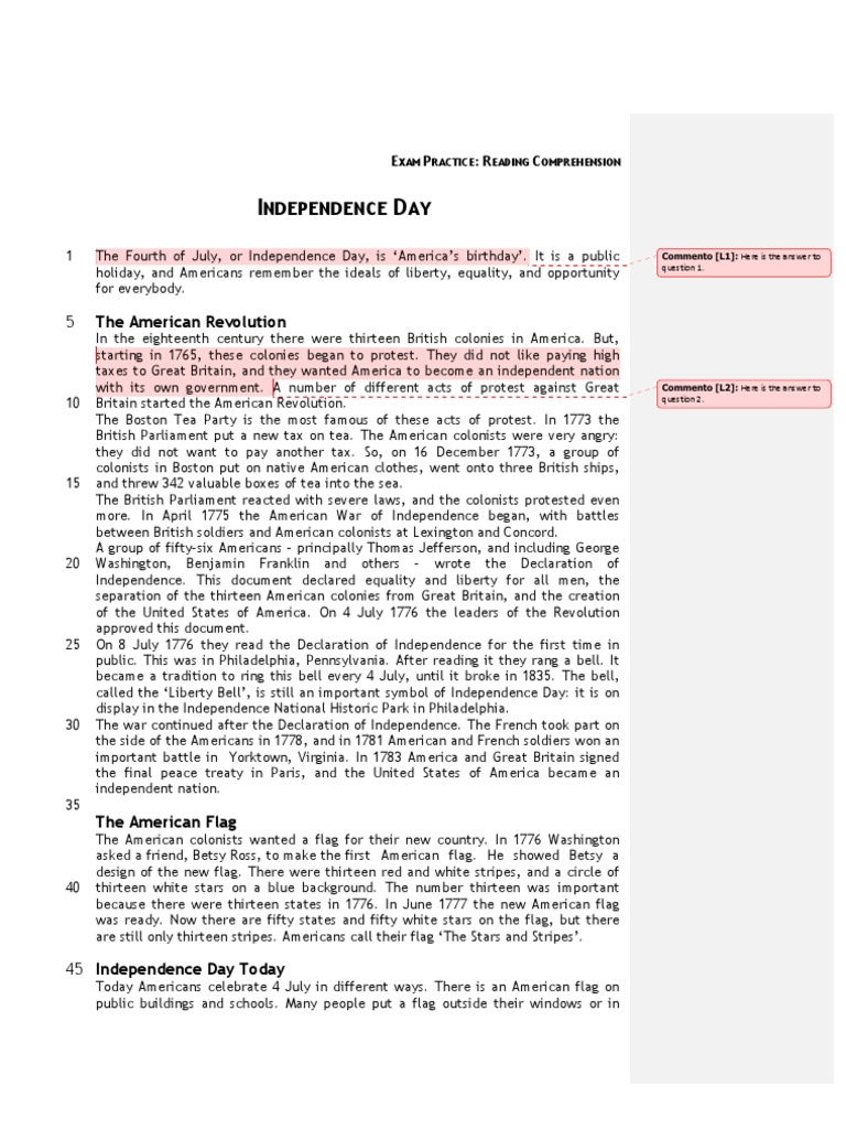 Independence Day Reading Guide | PDF | American Revolution | Flag Of ...