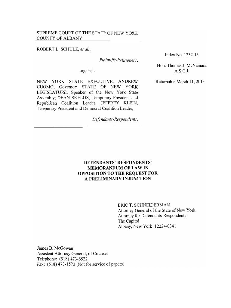 Memorandum of Law in Opposition To Preliminary Injunctive Relief | PDF ...
