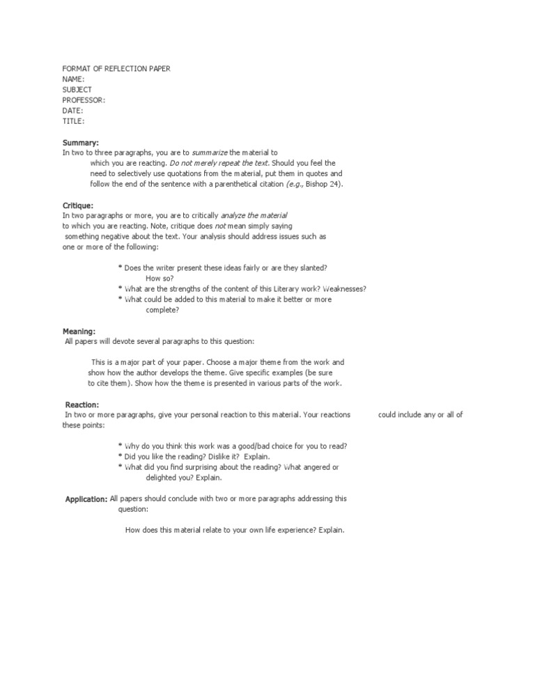 Reflection Paper Format Guide | PDF | Career & Growth | Language Arts ...