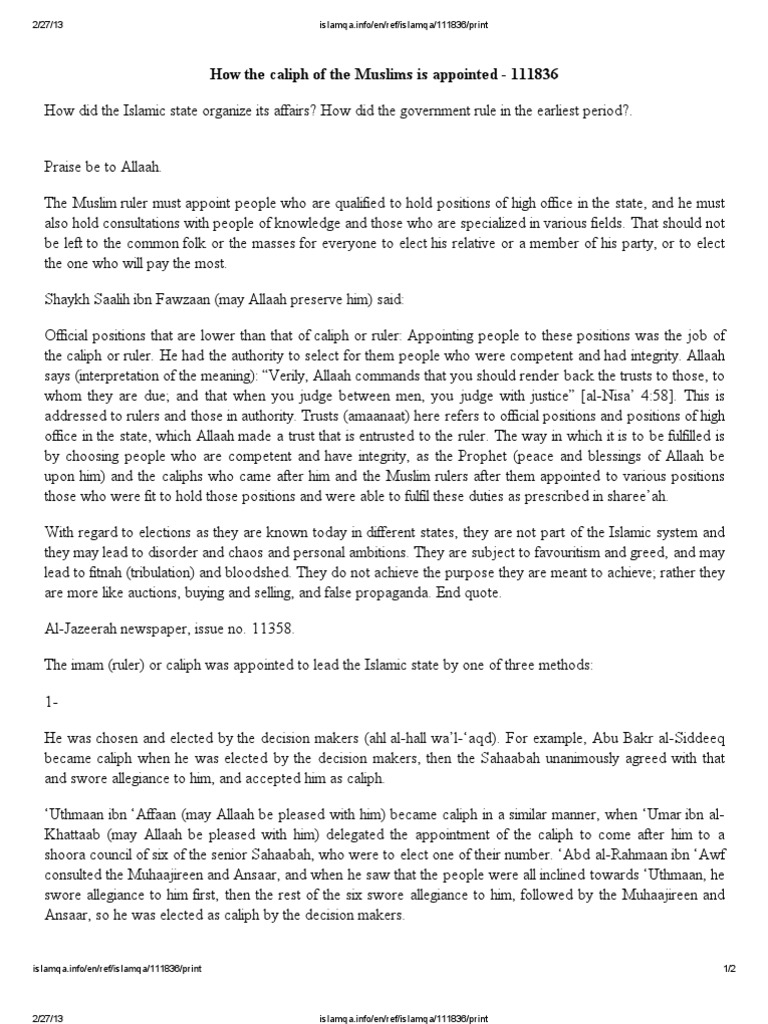How a Caliph is Appointed in Islam | PDF | Caliphate | Umar