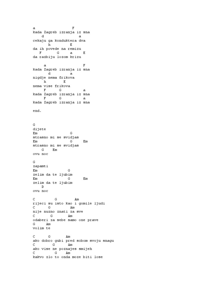 Azra Chords Par Pjesama | PDF