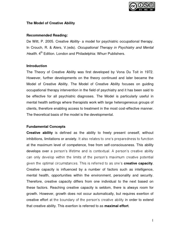Vona Du Toit's Creative Ability Model | PDF | Occupational Therapy ...