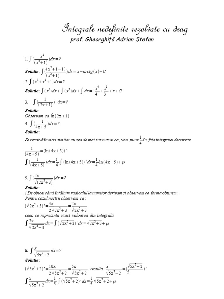 Integrale Nedefinite Rezolvate