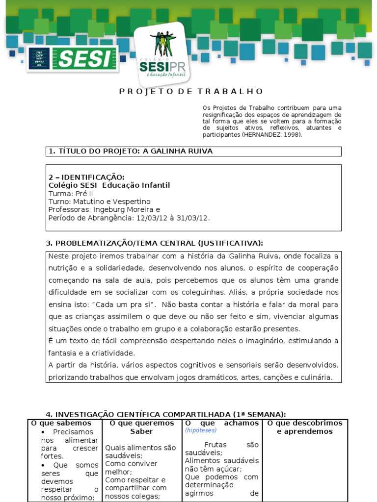 PROJETO A Galinha Ruiva - PRÉ II - Certo II, PDF, Imagem