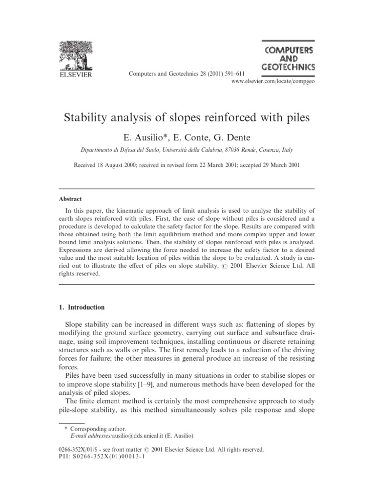 Pile Reinforcement in Slope Stability Analysis | PDF | Mechanics ...