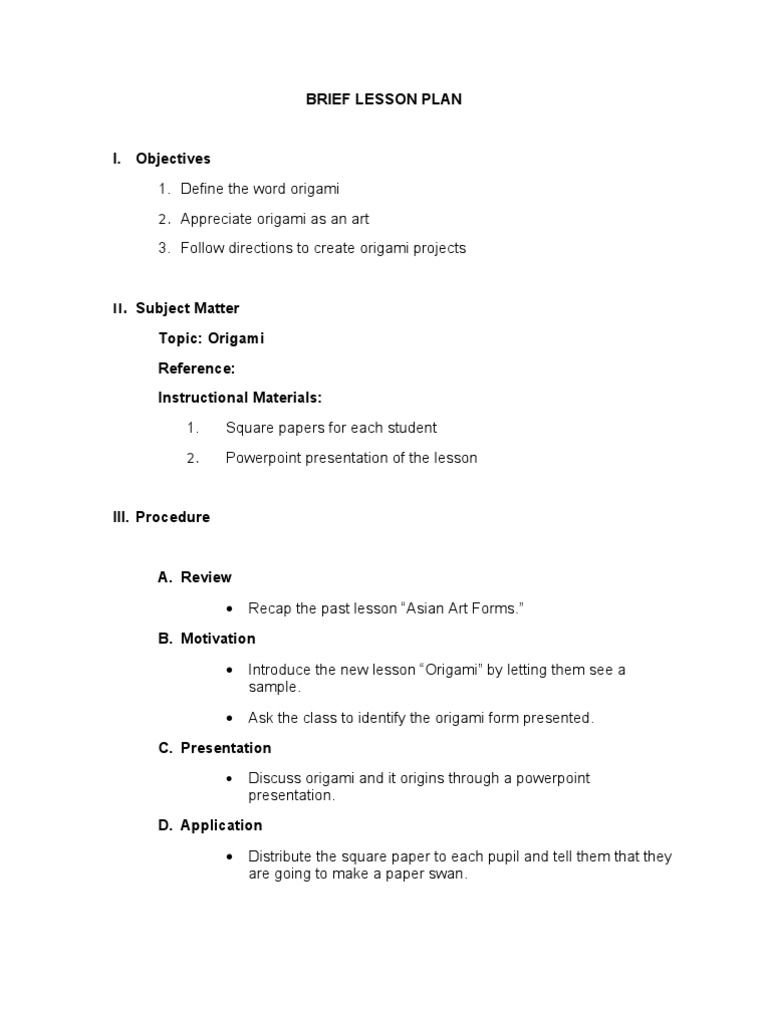 Brief Lesson Plan Format