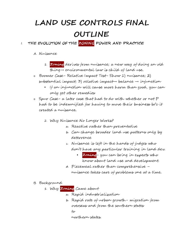 Land Use Controls Final Outline PDF Zoning Due Process Clause