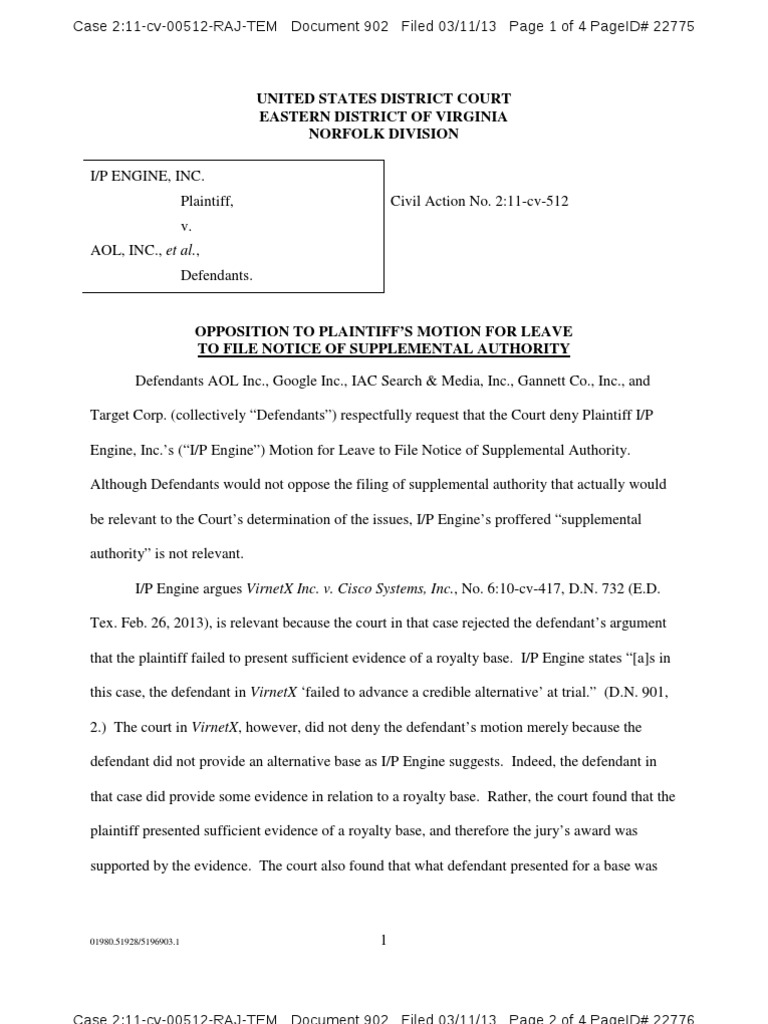 Opposition To Plaintiff's Motion For Leave To File Notice of