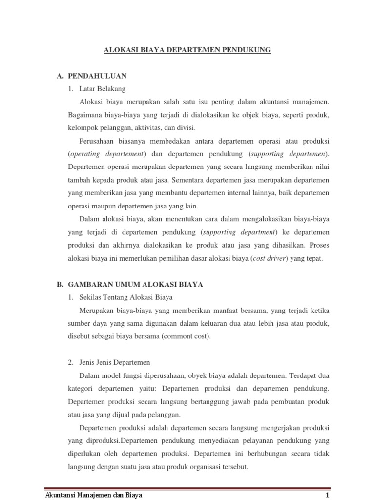 Alokasi Biaya Departemen Pendukung