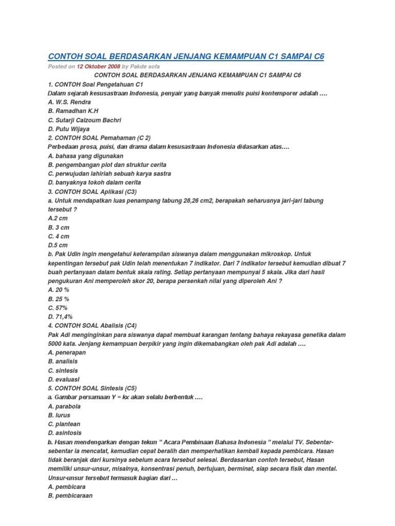 Contoh Soal Biologi C1 Sampai C6 - Guru Paud