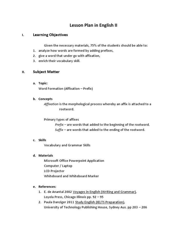 Prefixes and Vocabulary Lesson Plan | PDF | Lesson Plan | English Language