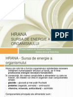 Hrana. Sursa de Energie A Organismului