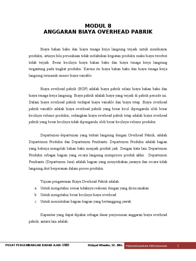 Anggaran Biaya Overhead Pabrik