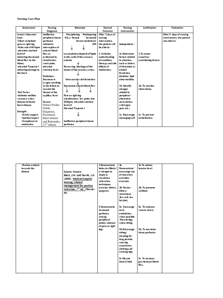 Nursing Care Plan Ineffective peripheral tissue perfusion | Circulatory ...