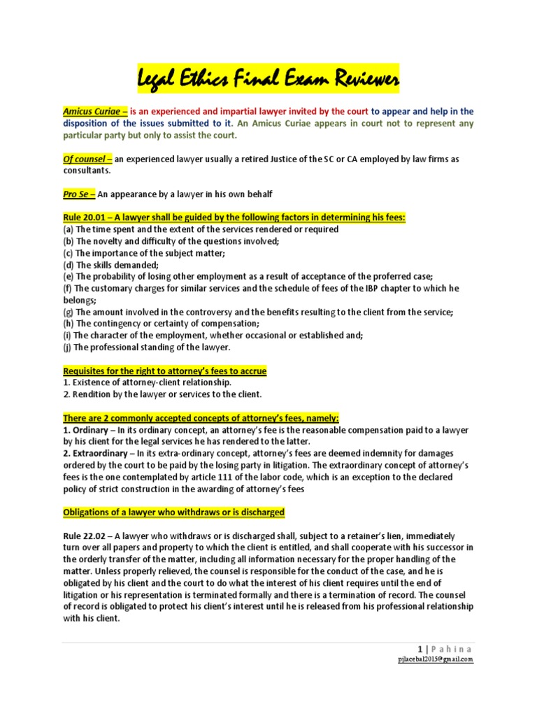 Legal Ethics Final Exam Reviewer PDF Contempt Of Court Lawyer
