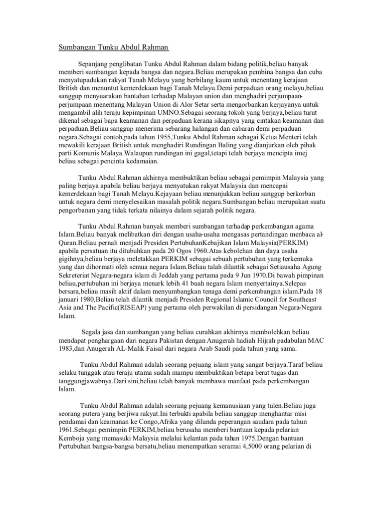 Sumbangan Tunku Abdul Rahman Pdf