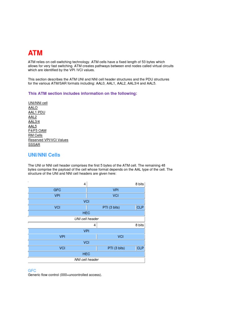 ATM Cell Structures and AAL Types | PDF | Asynchronous Transfer Mode ...