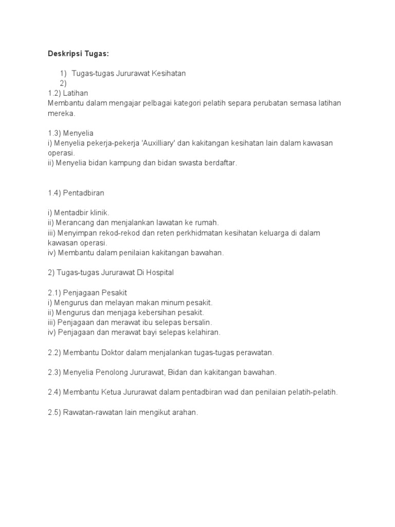 Deskripsi Tugas Jururawat