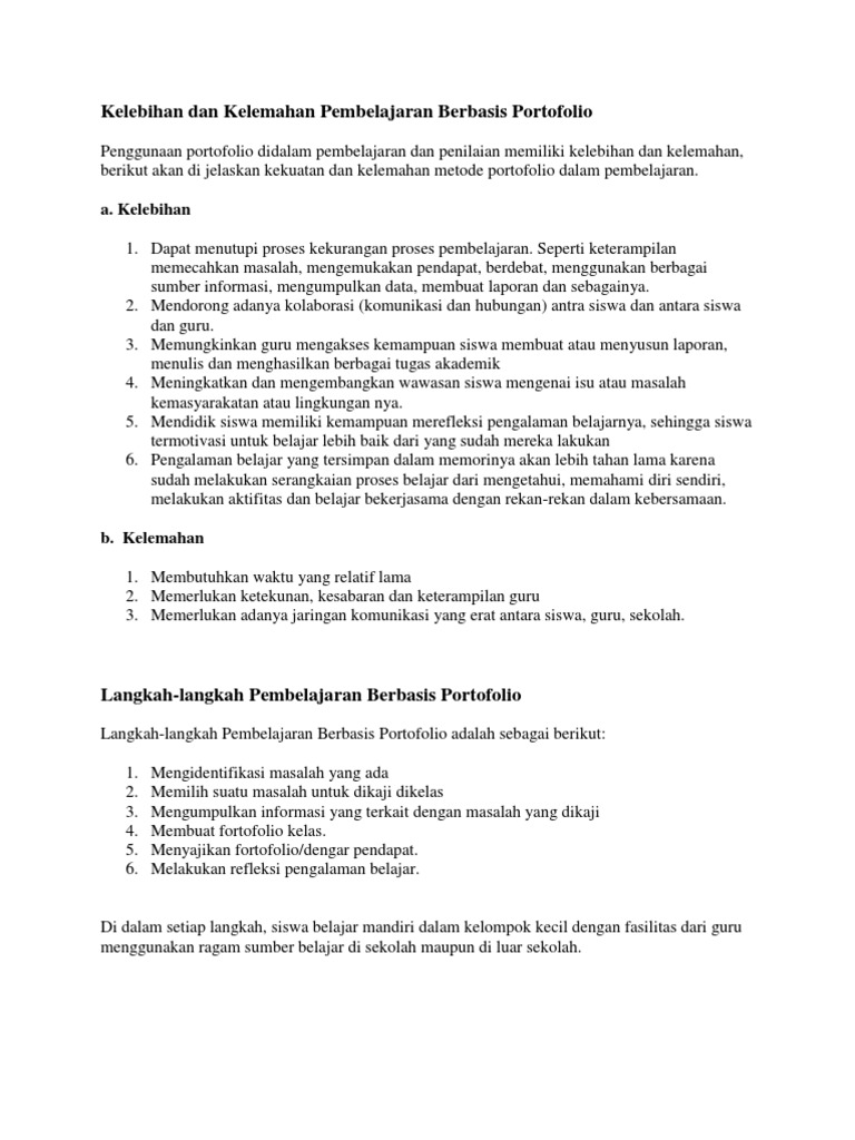 Kelebihan dan Kelemahan Pembelajaran Berbasis Portofolio.docx