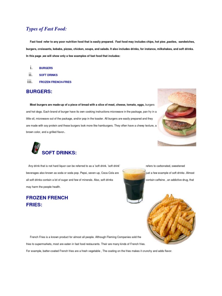 Types of Fast Food i. ii. iii Hamburgers Fast Food Free 30day