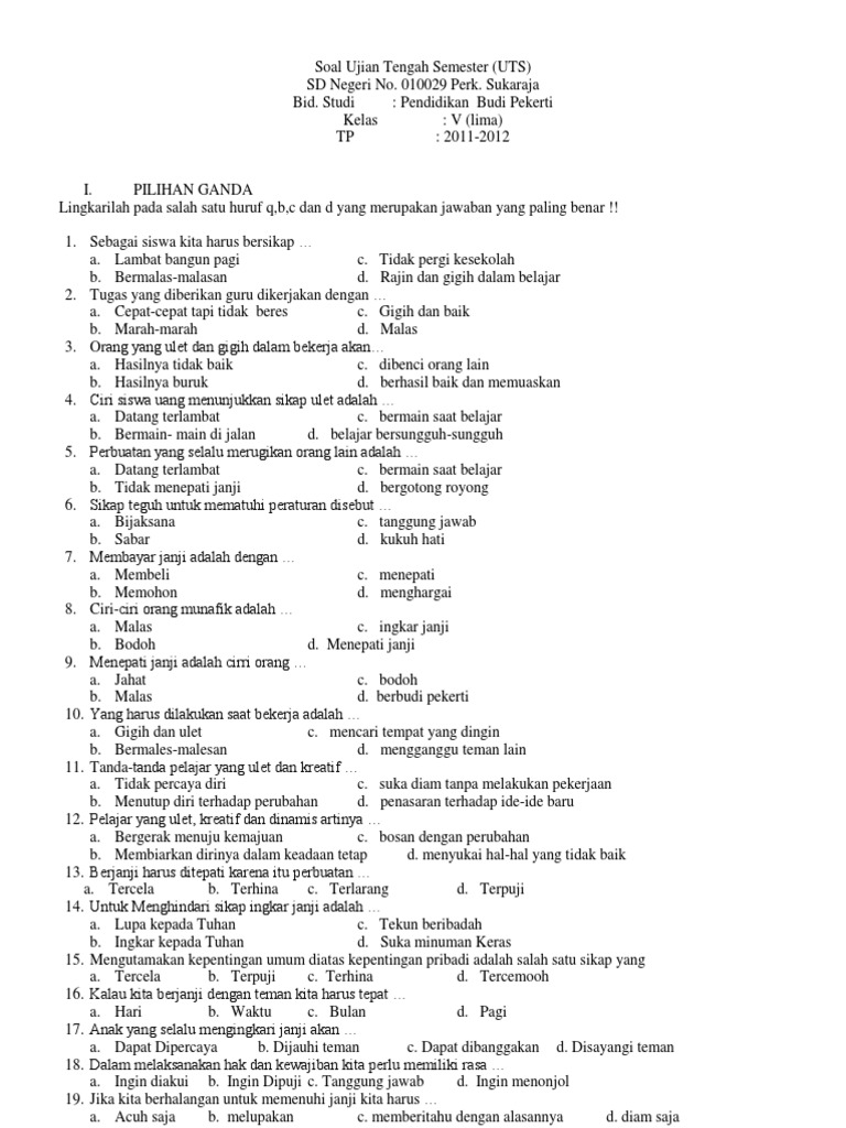 Soal Ujian Tengah Semester