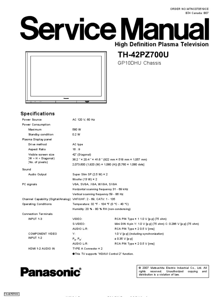 Panasonic Plasma Th42pz700ua PDF Electrostatic Discharge Soldering