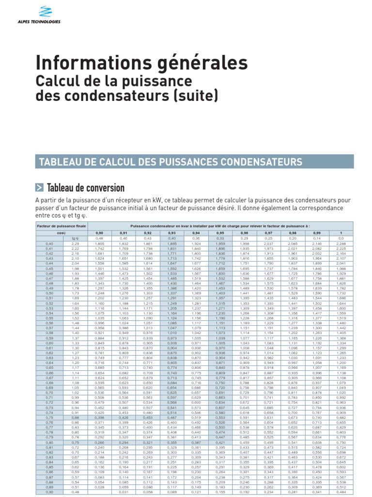Calcul des Condensateurs pour Moteurs PDF Électrotechnique Obliger — free download
