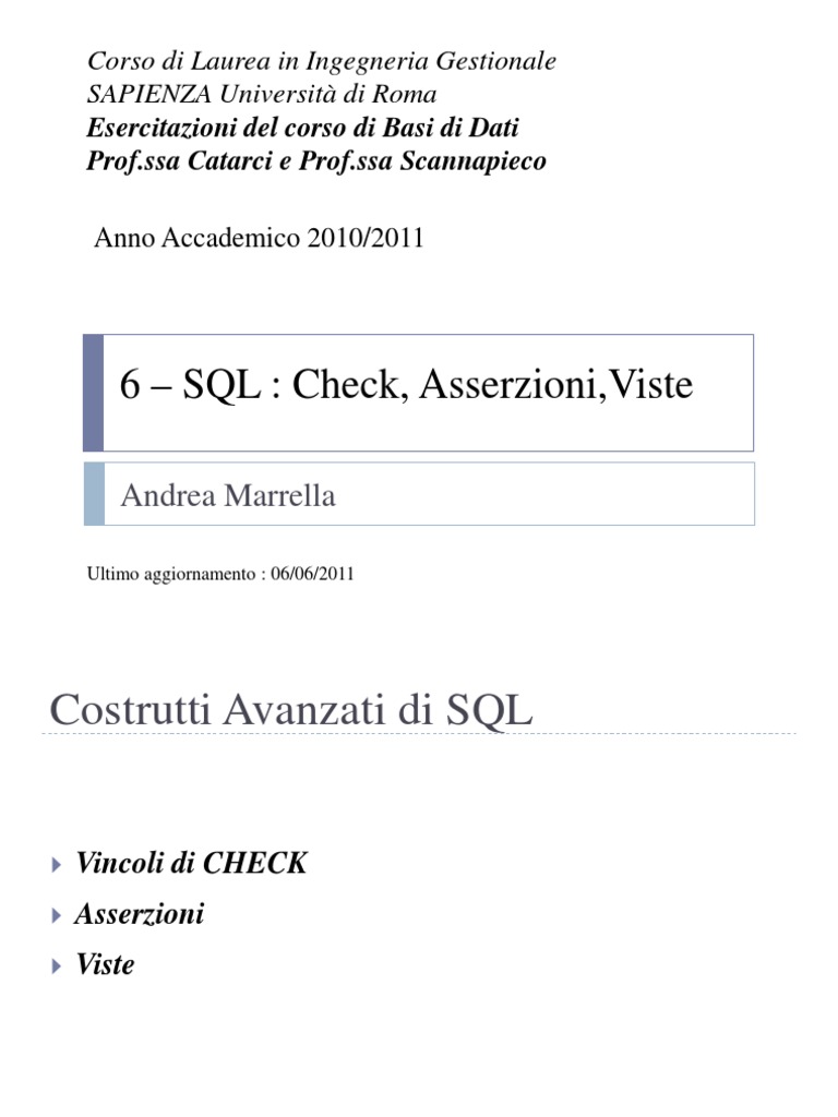 ES6-SQL Viste Asserzioni | PDF