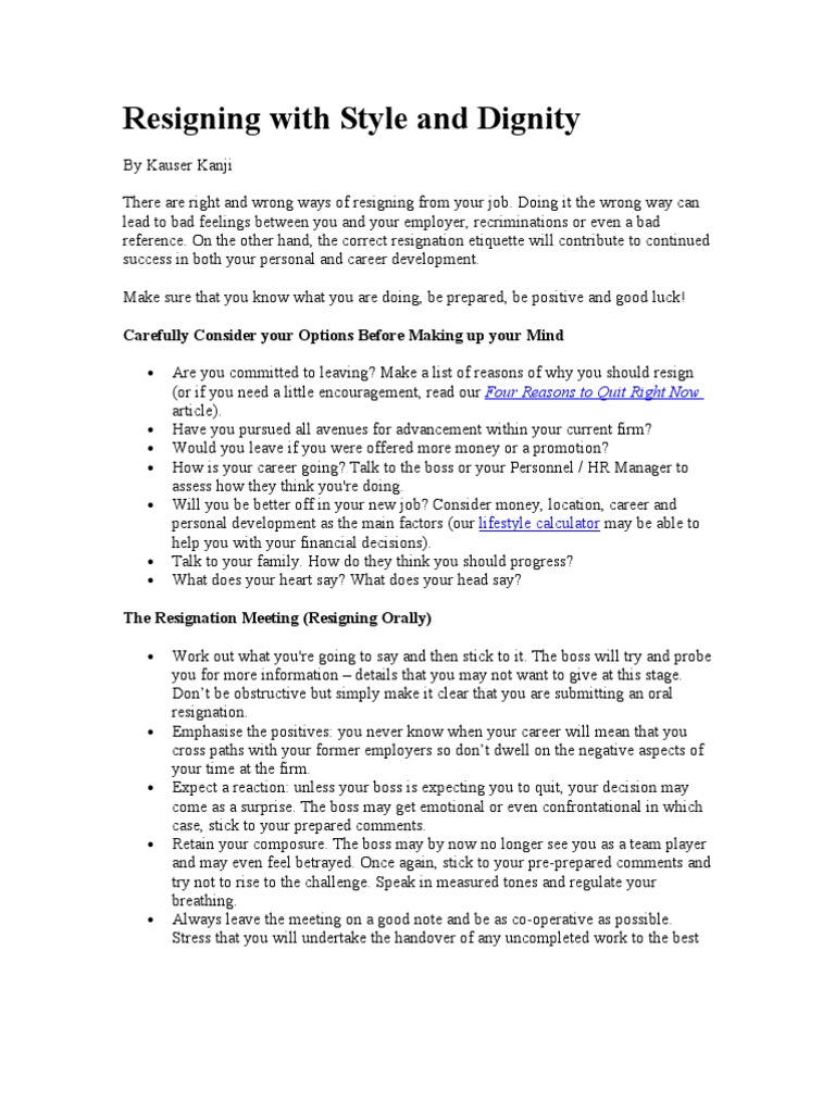 How to Resign Professionally | PDF | Offer And Acceptance