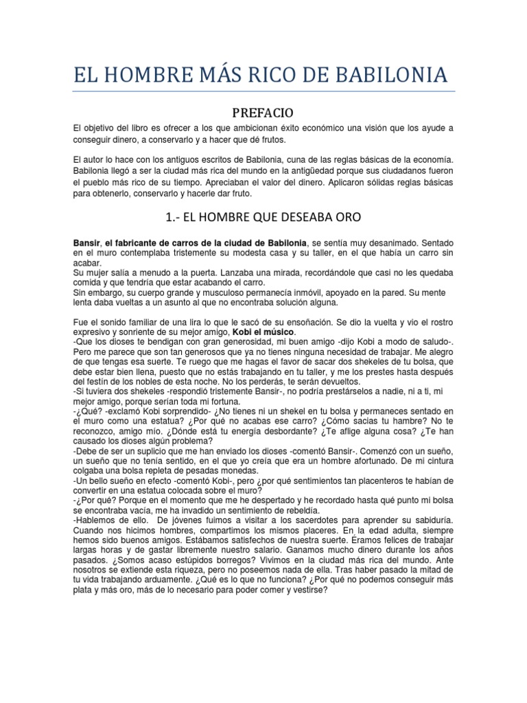 Resumen El Hombre Mas Rico de Babilonia Babilonia