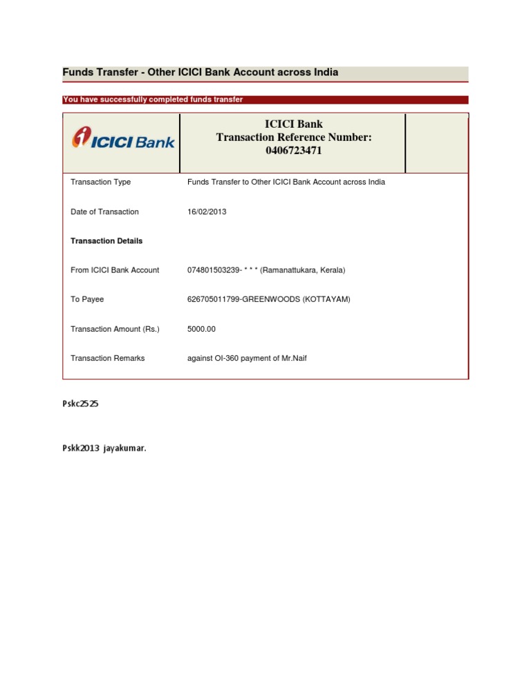 ICICI Bank Funds Transfer Details | PDF