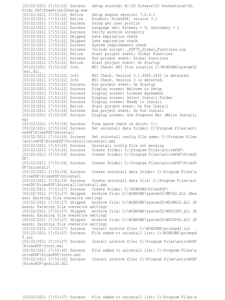 PrimoPDF Setup Log | PDF | Computer File | Utility Software