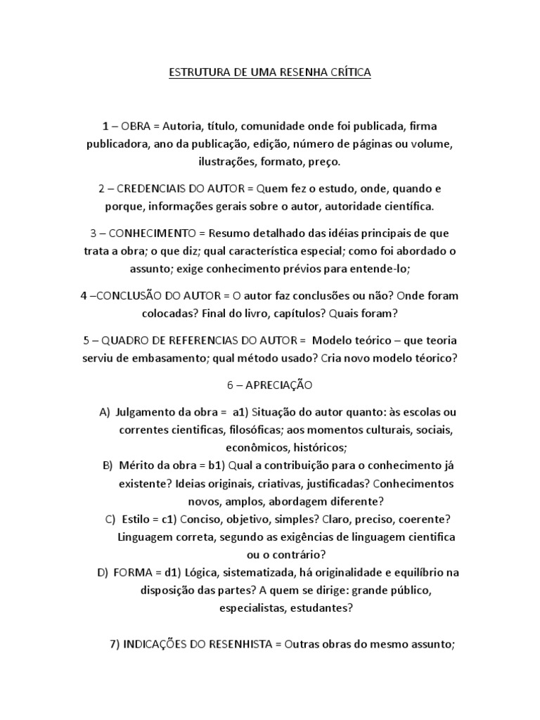 Estrutura de Uma Resenha Crítica | PDF