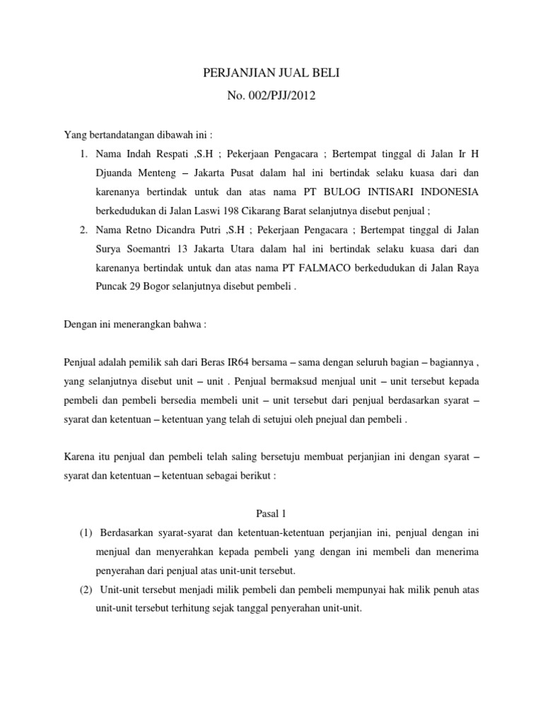 Surat Perjanjian Jual Beli Beras Pdf
