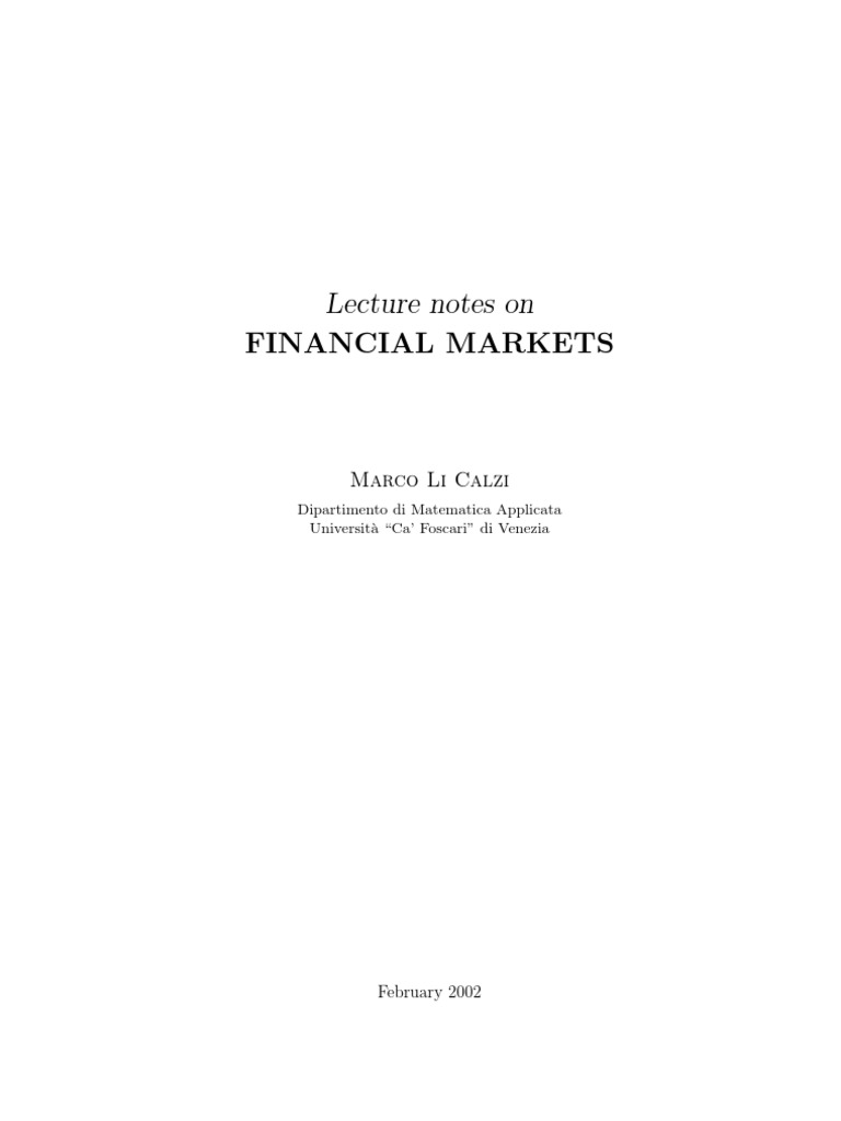 Financial Markets Lecture Notes | PDF
