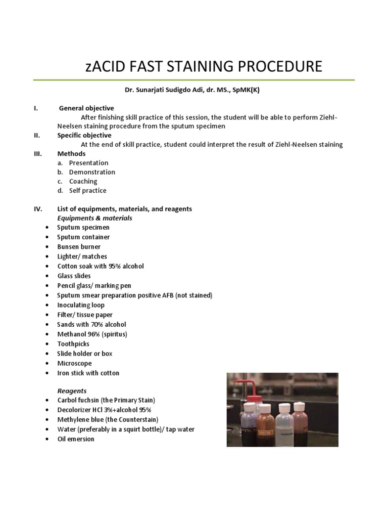 8 Acid Fast Staining Procedure 1 | PDF | Staining | Fixation (Histology)