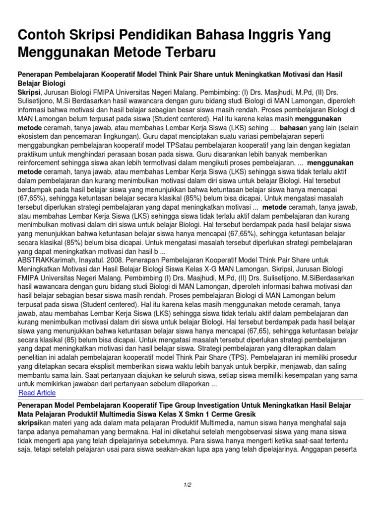 Contoh Skripsi Pendidikan Bahasa Inggris Yang Menggunakan