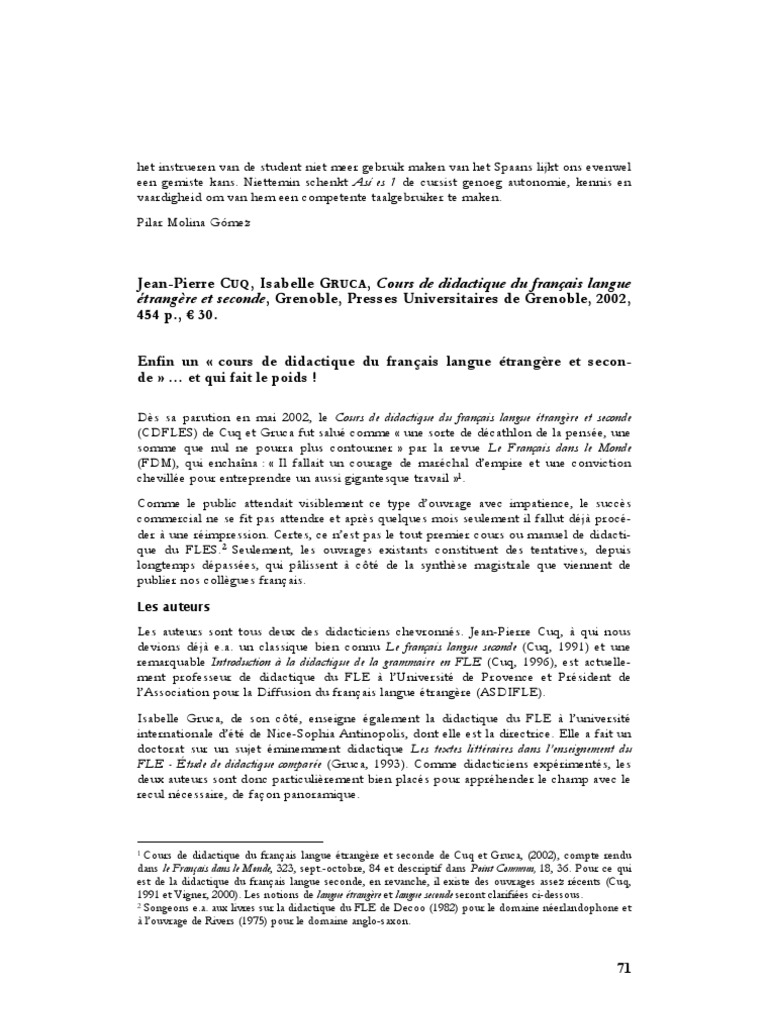 Cours de didactique du FLE par Cuq et Gruca | PDF | Langue française ...