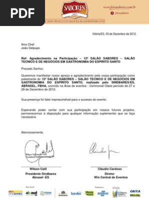 Modelo De Carta De Agradecimento Pela Presença  Vários Modelos