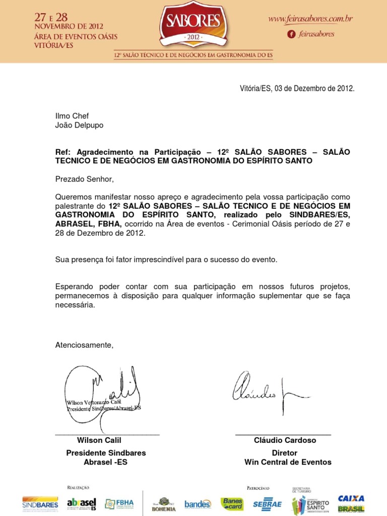 Carta de Agradecimento Palestrante João Delpupo