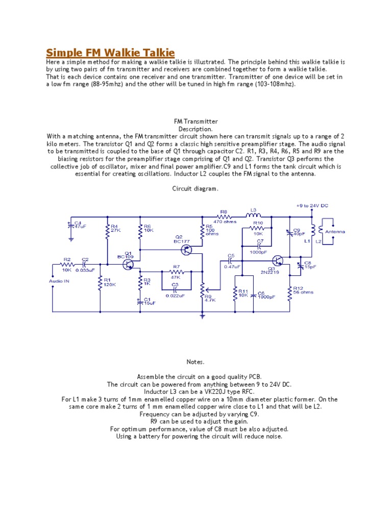 Simple FM Walkie Talkie Frequency Modulation Transmitter