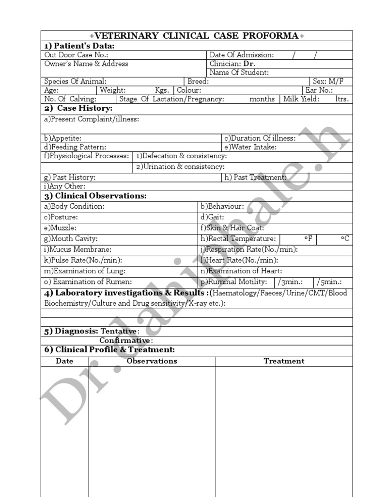 Veterinary Case Record Template | PDF | Self-Improvement | Wellness