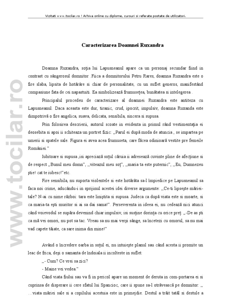 Caracterizare Doamna Ruxanda | PDF