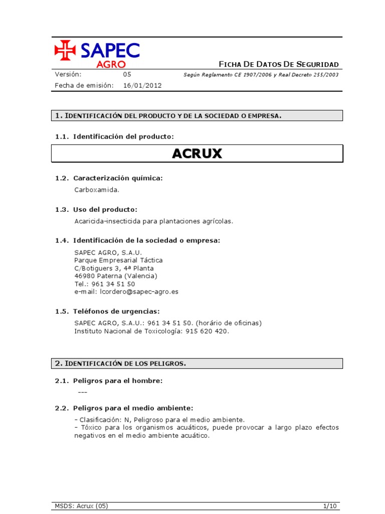 Ejemplo de Fds 3 | PDF | Contaminación | Toxicidad