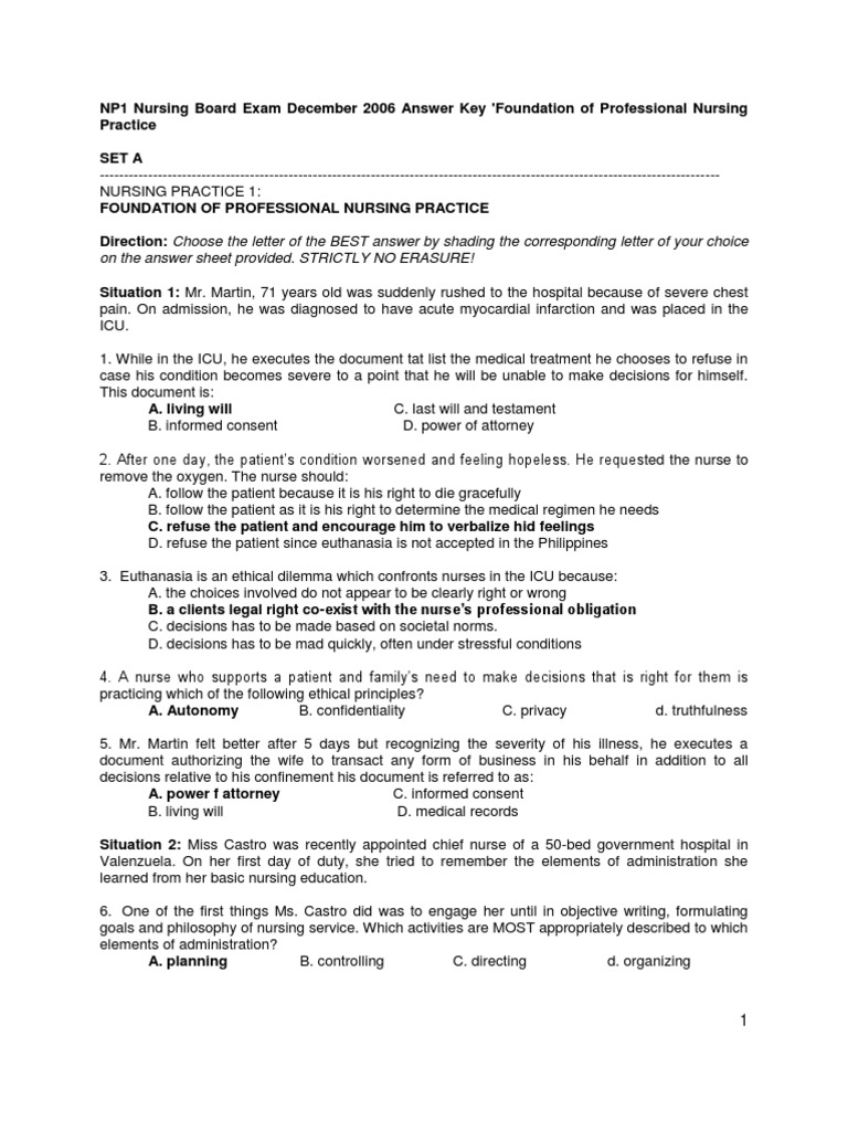 NP1 Nursing Board Exam Answer Key | PDF | Nursing | Physical Examination