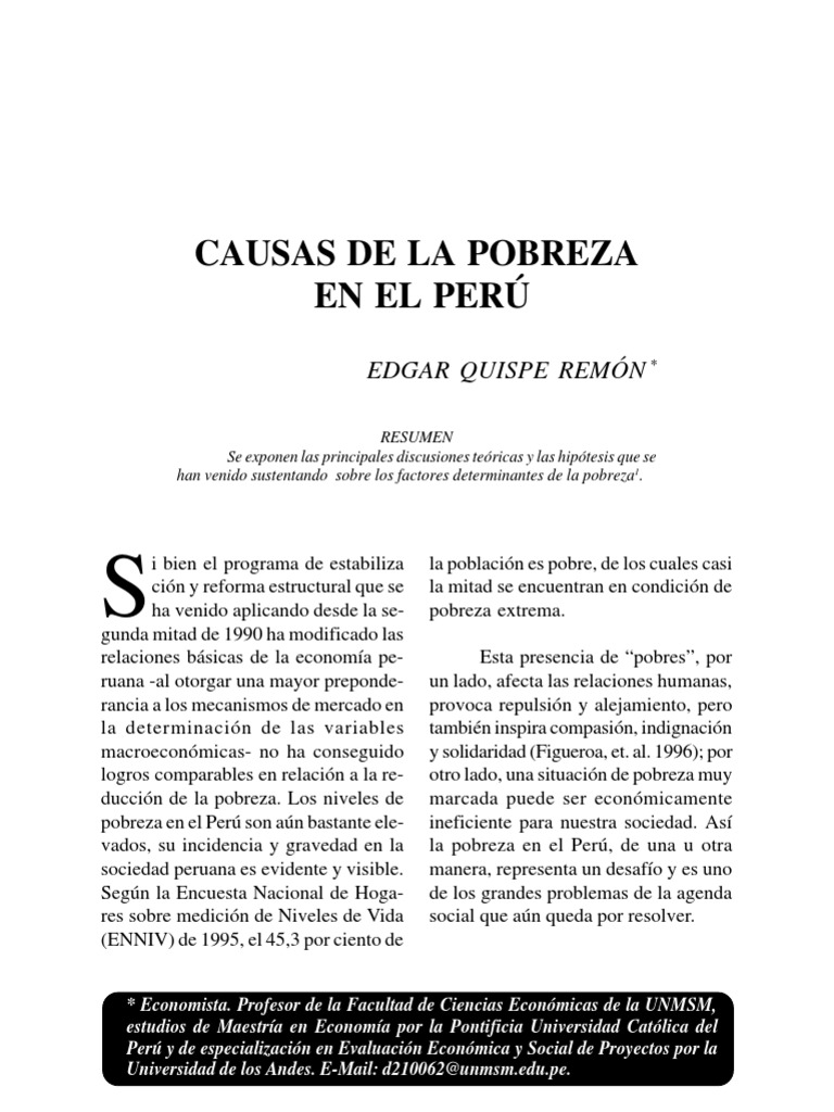 Causas de La Pobreza en El Perú | PDF | Finanzas y dinero | Ciencias ...
