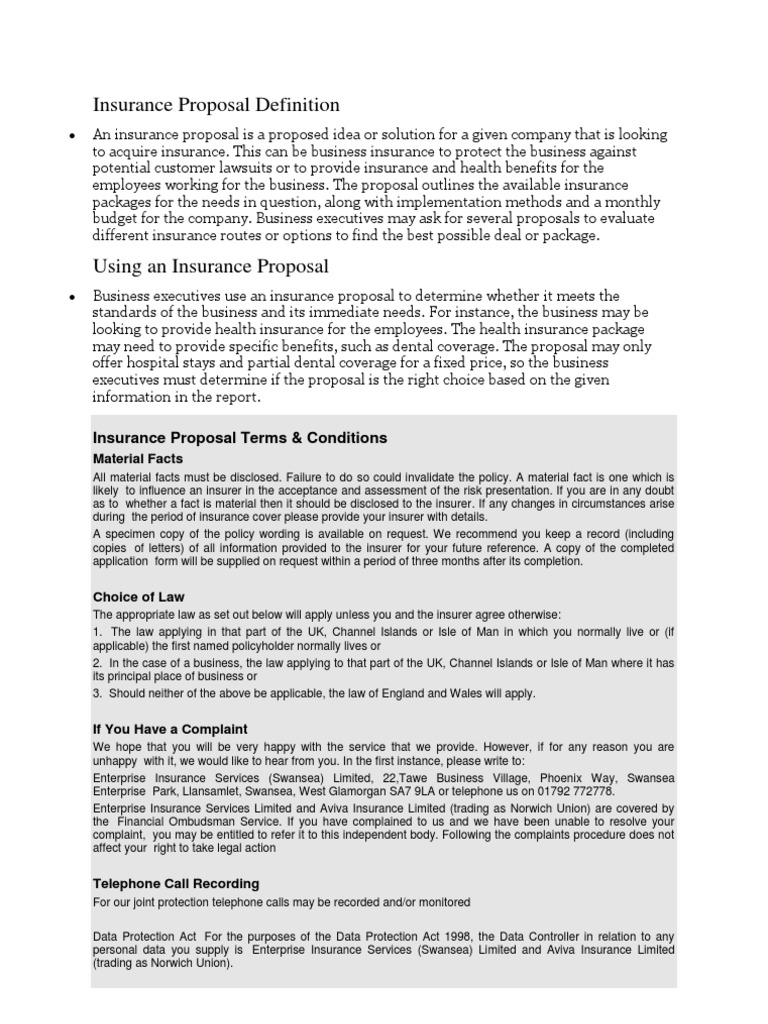 Insurance Proposal Definition Property Insurance Insurance