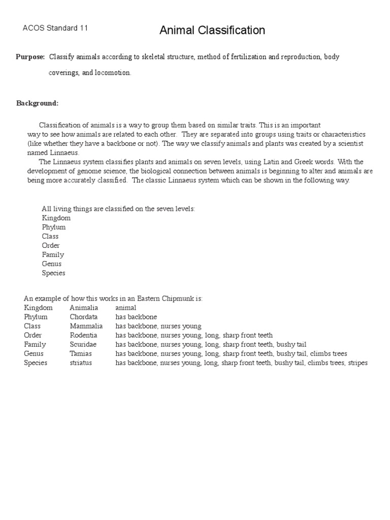 Animal Classification Guide and Activity | PDF | Biology | Taxonomy ...
